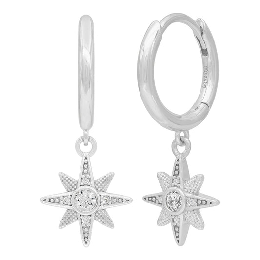 ENGELSRUFER SILVER NEW STAR CZ HOOP EARRINGS