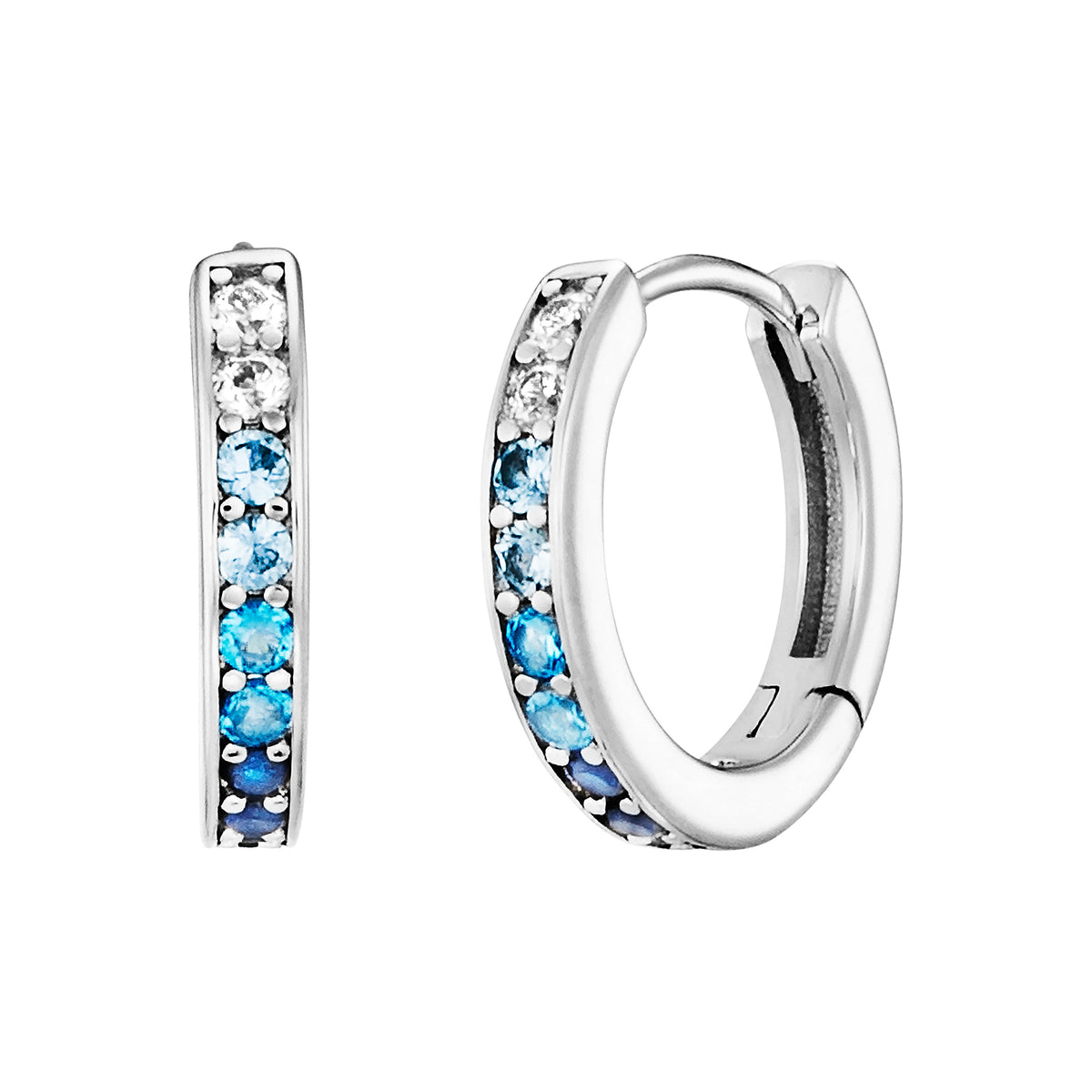 ENGELSRUFER SILVER OCEAN BLUE 13MM CZ HOOP EARRINGS
