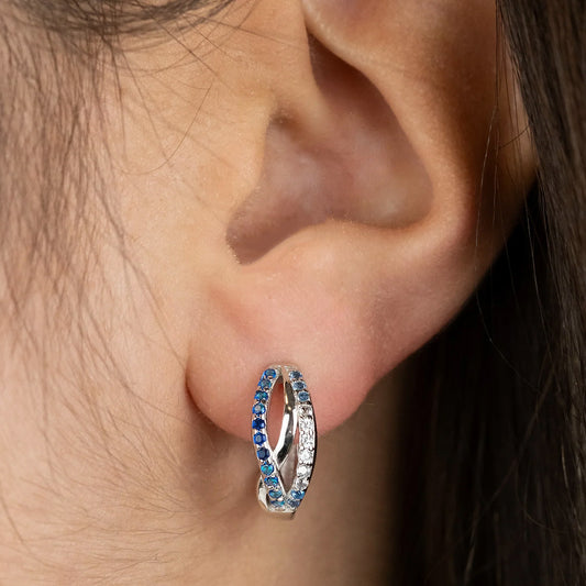 ENGELSRUFER SILVER OCEAN BLUE INFINITY PARADISE CZ HOOP EARRINGS
