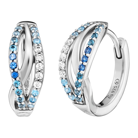 ENGELSRUFER SILVER OCEAN BLUE INFINITY PARADISE CZ HOOP EARRINGS