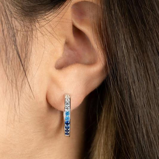 ENGELSRUFER SILVER OCEAN BLUE 21MM CZ HOOP EARRINGS