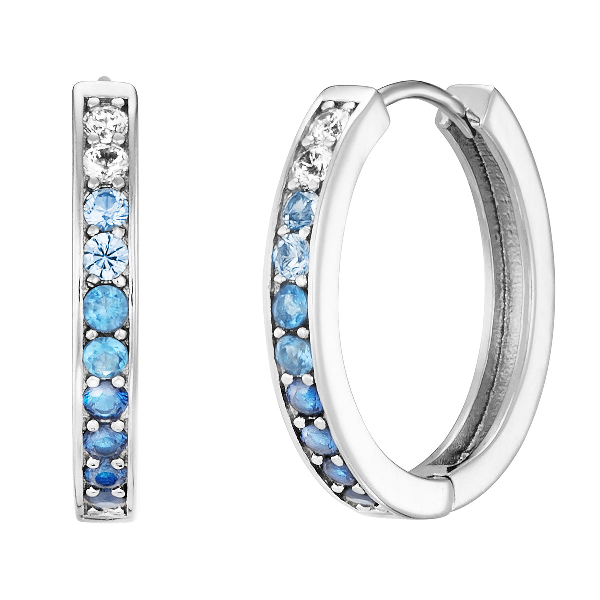 ENGELSRUFER SILVER OCEAN BLUE 21MM CZ HOOP EARRINGS