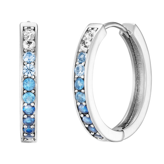 ENGELSRUFER SILVER OCEAN BLUE 21MM CZ HOOP EARRINGS