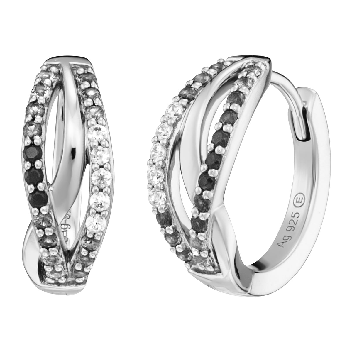 ENGELSRUFER SILVER DARK SHADE INFINITY PARADISE CZ HOOP EARRINGS