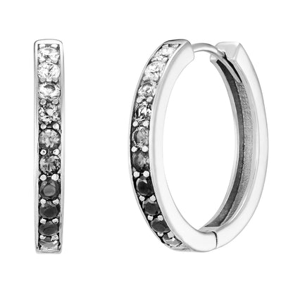 ENGELSRUFER SILVER DARK SHADE 21MM CZ HOOP EARRINGS