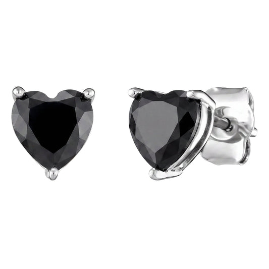 ENGELSRUFER SILVER HEART SOLITAIRE BLACK CZ EARRINGS