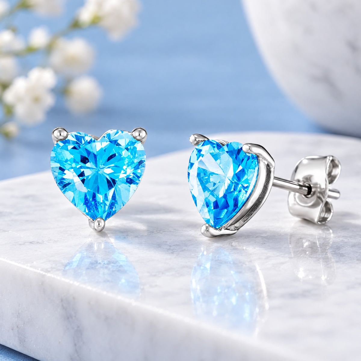 ENGELSRUFER SILVER HEART SOLITAIRE BLUE CZ EARRINGS