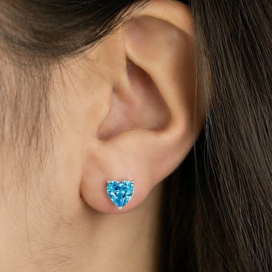 ENGELSRUFER SILVER HEART SOLITAIRE BLUE CZ EARRINGS