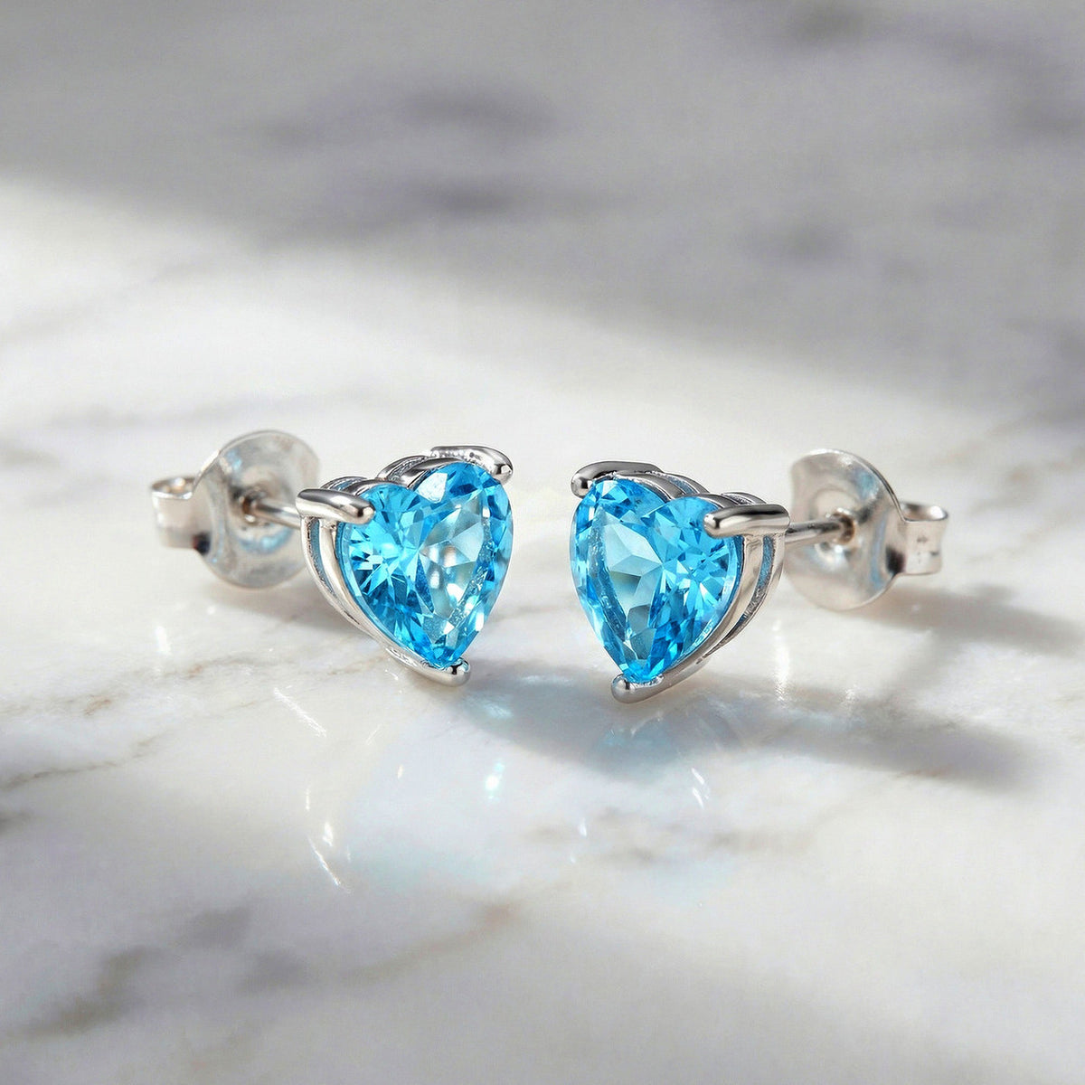 ENGELSRUFER SILVER HEART SOLITAIRE BLUE CZ EARRINGS