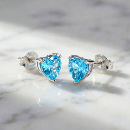 ENGELSRUFER SILVER HEART SOLITAIRE BLUE CZ EARRINGS