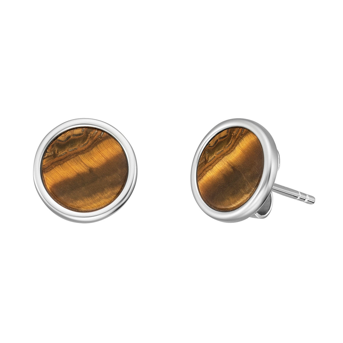 ENGELSRUFER SILVER TIGER EYE 10MM STUD EARRINGS