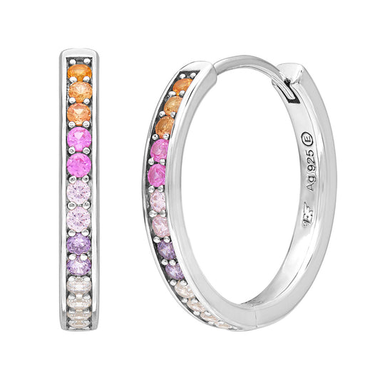 ENGELSRUFER SILVER 21MM WARM RAINBOW CZ HOOP EARRINGS