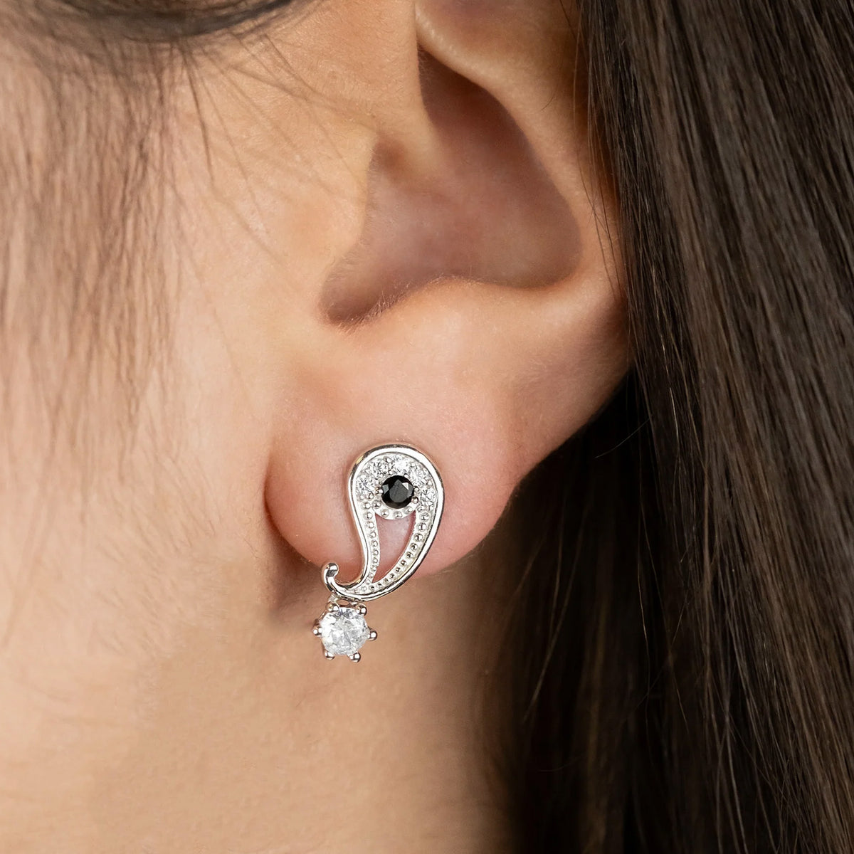 ENGELSRUFER SILVER YIN YANG BALANCE CZ EARRINGS