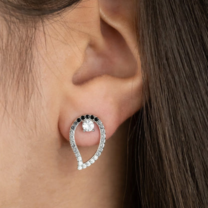 ENGELSRUFER SILVER DARK SHADE YIN YANG BALANCE CZ EARRINGS