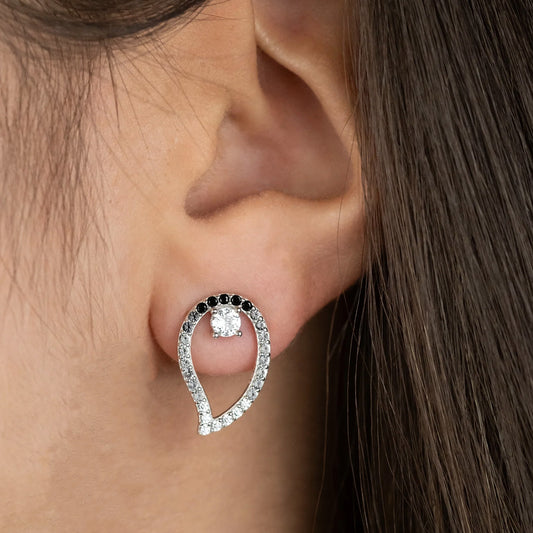 ENGELSRUFER SILVER DARK SHADE YIN YANG BALANCE CZ EARRINGS