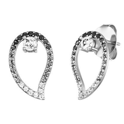 ENGELSRUFER SILVER DARK SHADE YIN YANG BALANCE CZ EARRINGS