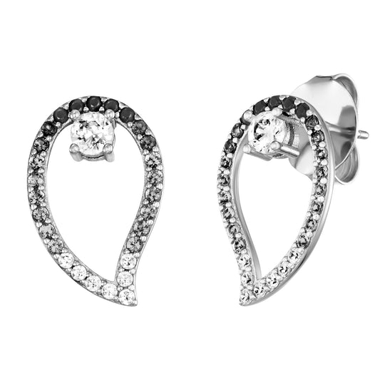 ENGELSRUFER SILVER DARK SHADE YIN YANG BALANCE CZ EARRINGS