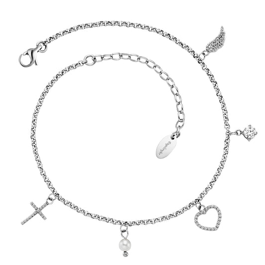ENGELSRUFER STEEL FAITH LOVE HOPE PEARL SHINY CZ ANKLET