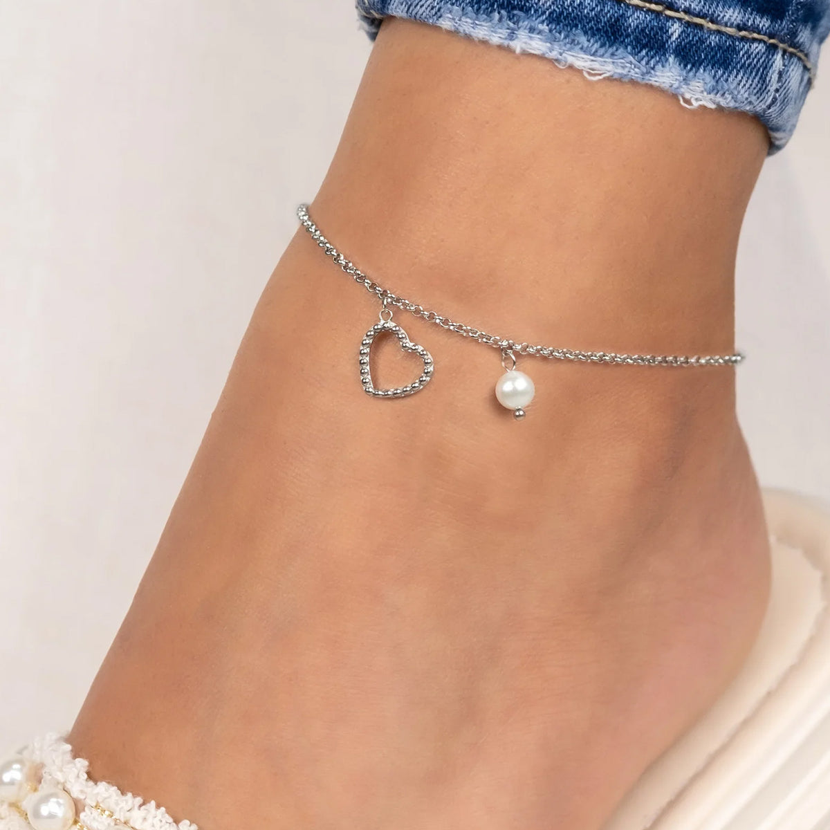 ENGELSRUFER STEEL HEART PEARL ANKLET