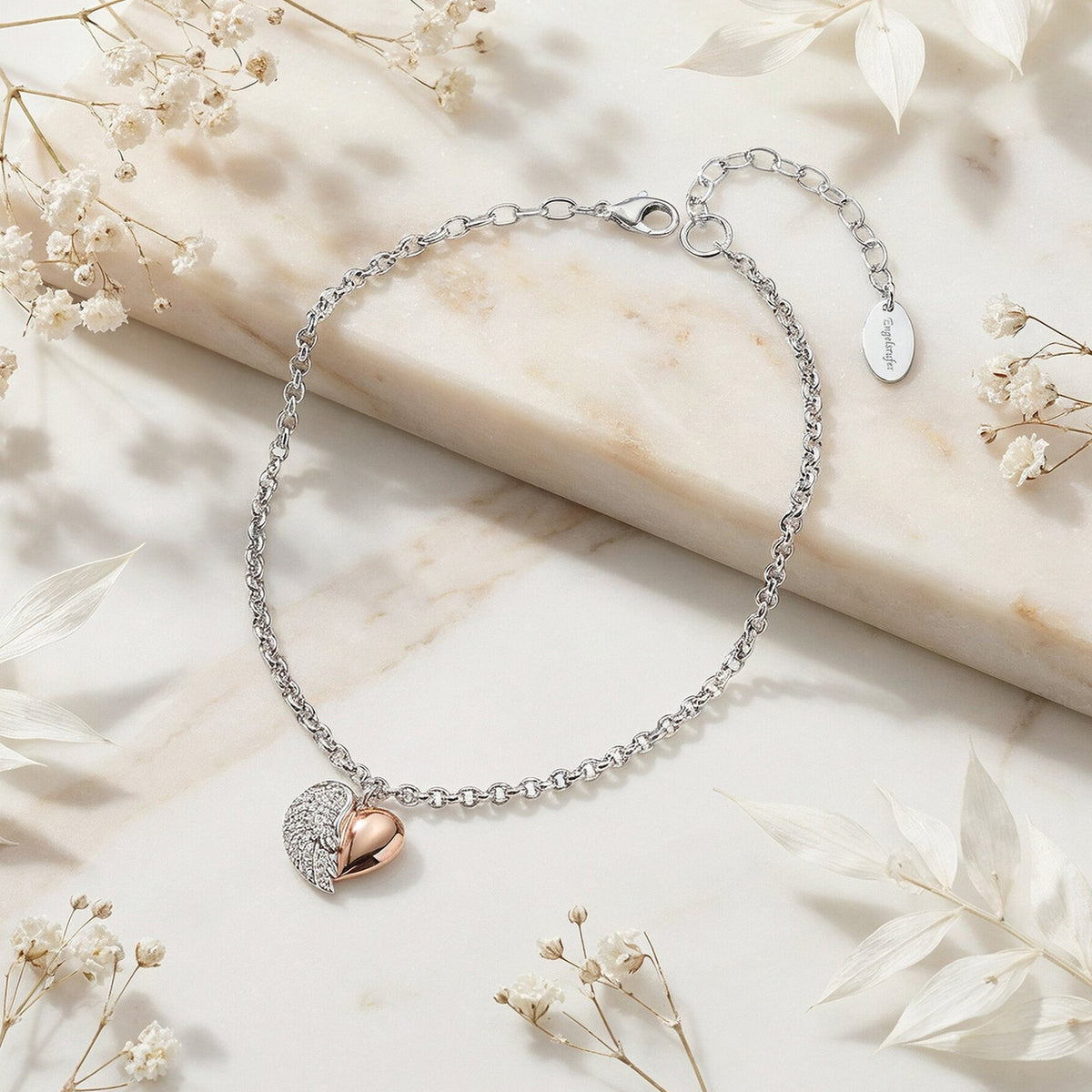 ENGELSRUFER HEART WING TWO-TONE STEEL ANKLET