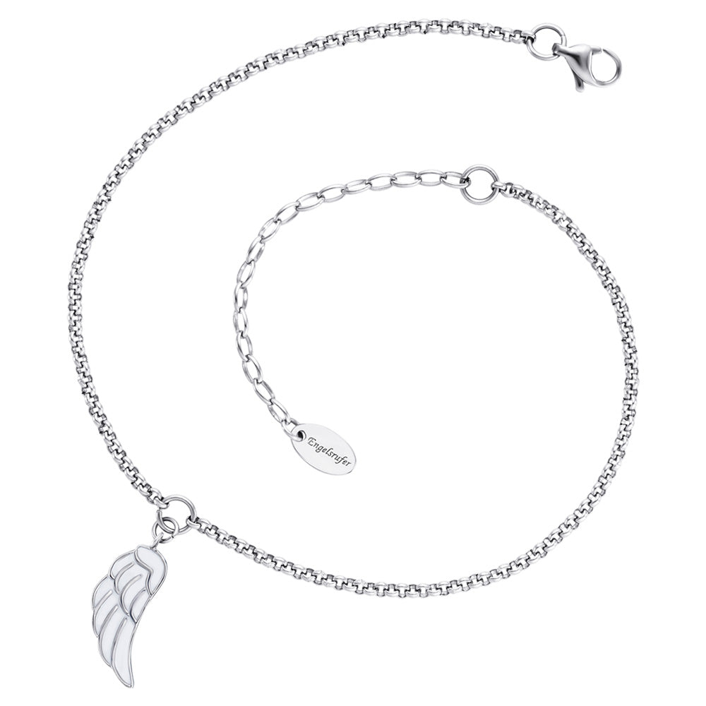 ENGELSRUFER STEEL WHITE ENAMEL ANGEL WING ANKLET