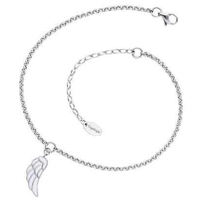 ENGELSRUFER STEEL WHITE ENAMEL ANGEL WING ANKLET