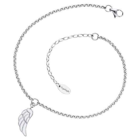 ENGELSRUFER STEEL WHITE ENAMEL ANGEL WING ANKLET