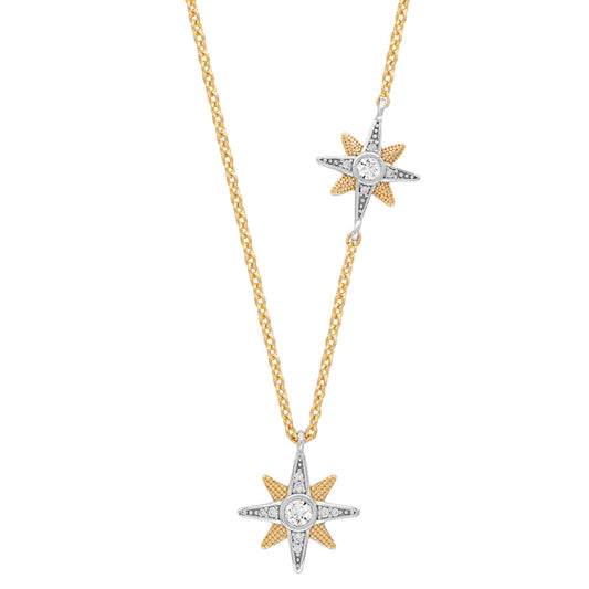 ENGELSRUFER SILVER GOLD TWIN NEW STAR CZ NECKLACE