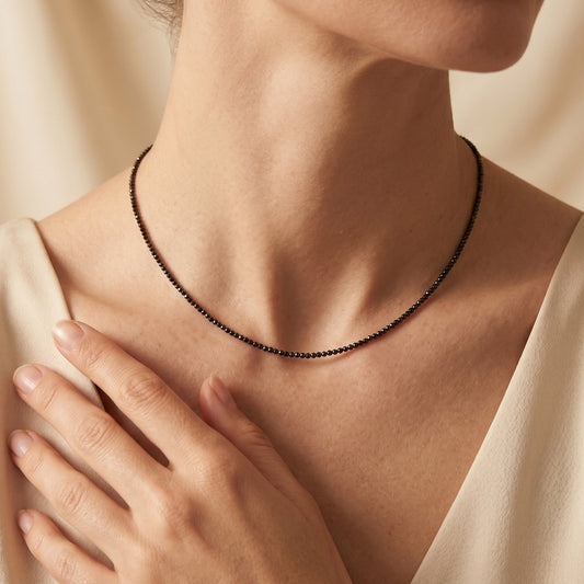 ENGELSRUFER SILVER BLACK SPINEL 40CM NECKLACE