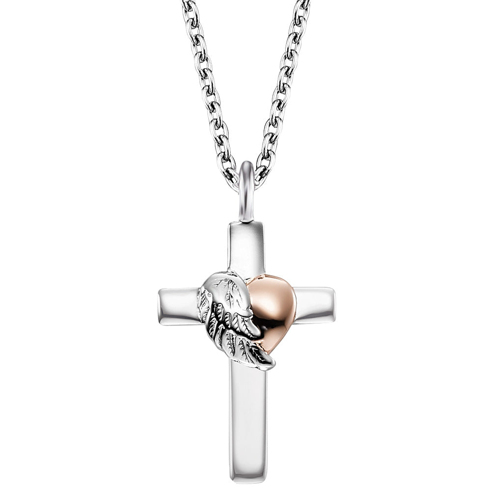 ENGELSRUFER SILVER ROSE GOLD HEARTWING CROSS NECKLACE