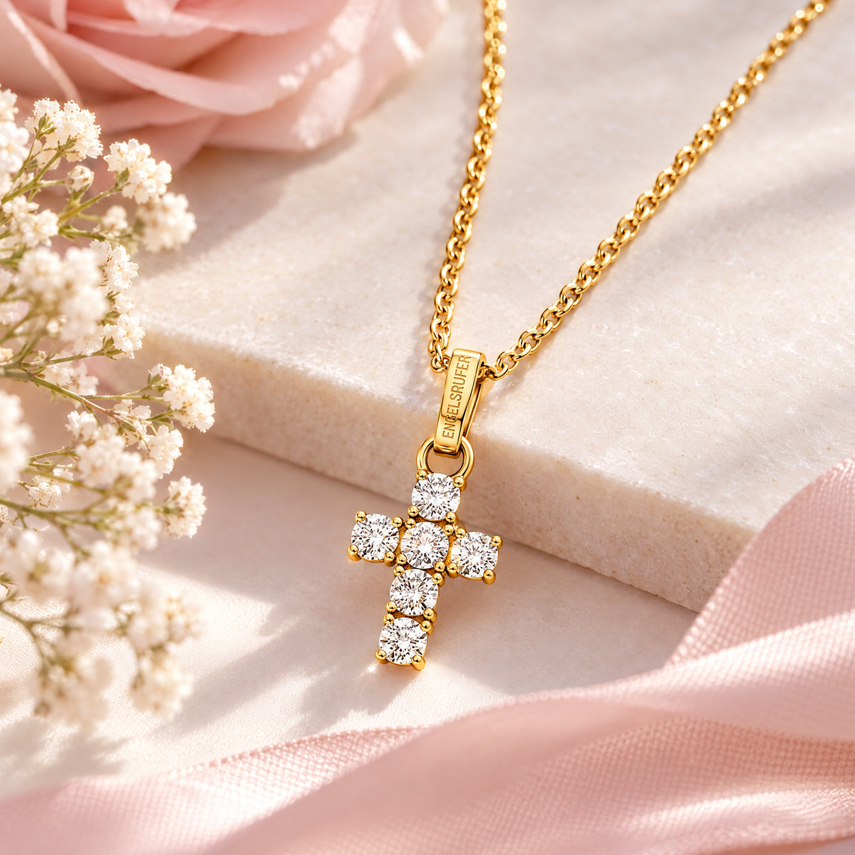 ENGELSRUFER GOLD HOPE CROSS CZ NECKLACE