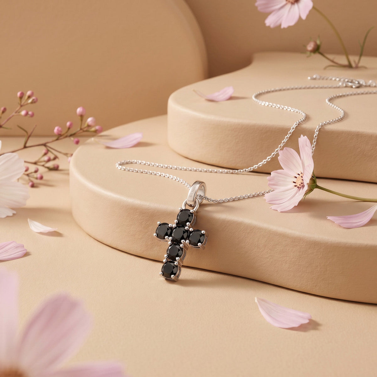 ENGELSRUFER SILVER HOPE CROSS BLACK CZ NECKLACE