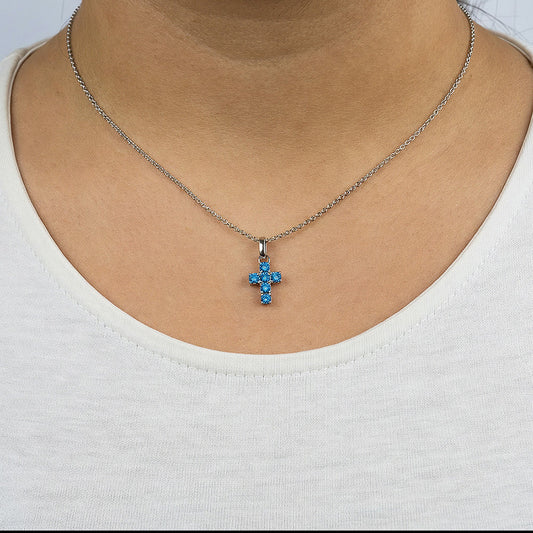 ENGELSRUFER SILVER HOPE CROSS BLUE CZ NECKLACE