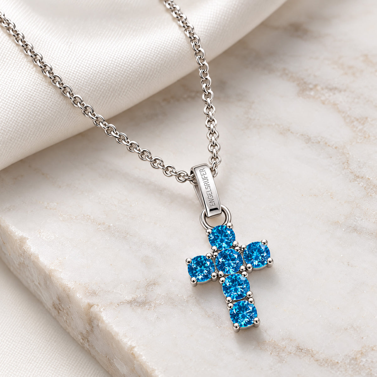 ENGELSRUFER SILVER HOPE CROSS BLUE CZ NECKLACE
