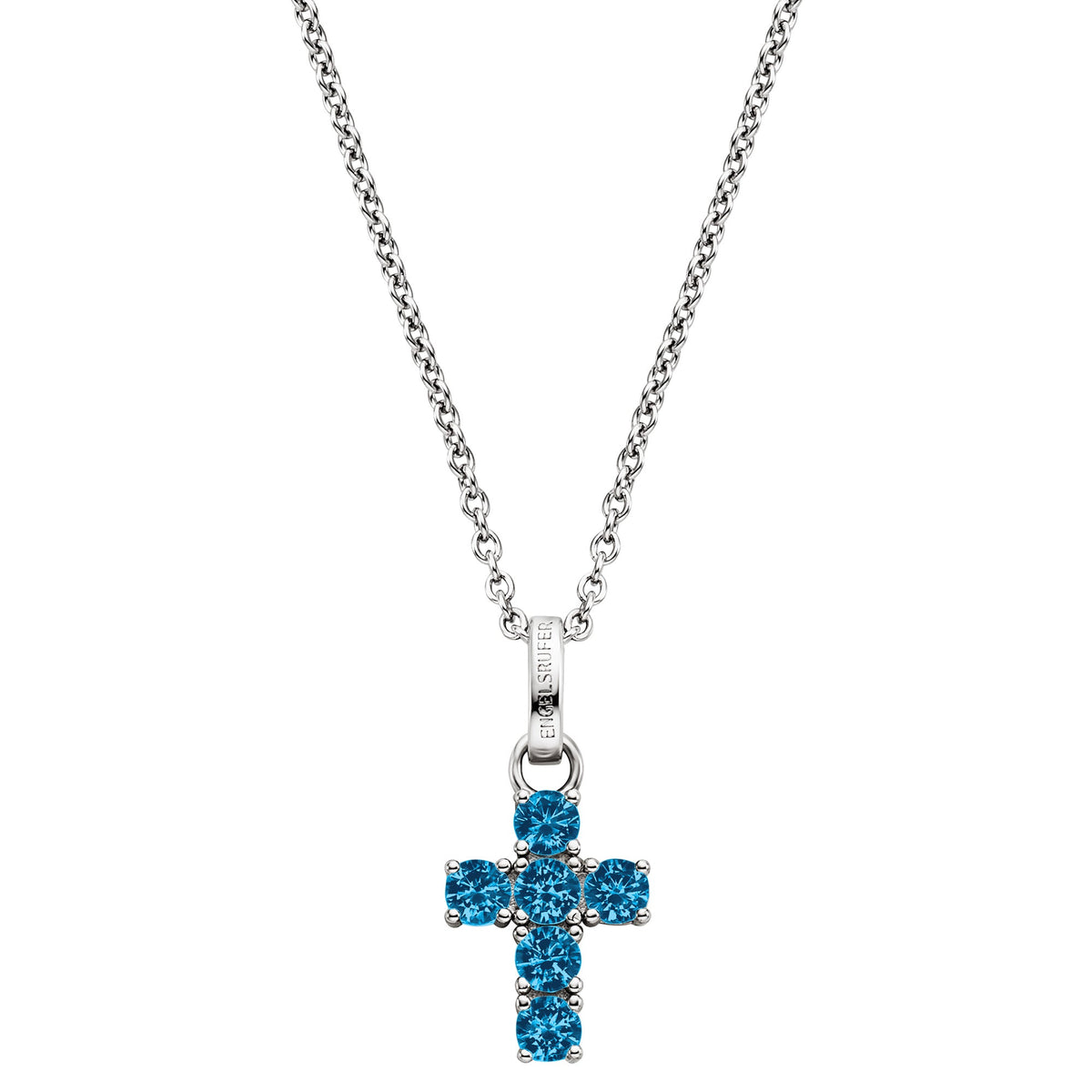ENGELSRUFER SILVER HOPE CROSS BLUE CZ NECKLACE