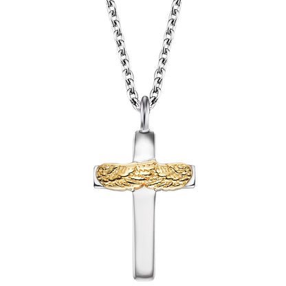 ENGELSRUFER SILVER GOLD ANGEL WINGS CROSS NECKLACE