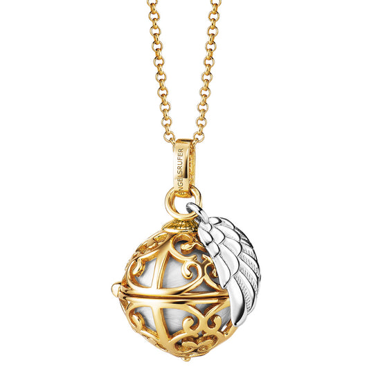ENGELSRUFER GOLD WHITE PEARL ANGEL WING SOUNDBALL NECKLACE