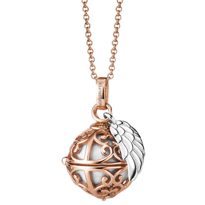 ENGELSRUFER ROSE GOLD WHITE PEARL ANGEL WING SOUNDBALL NECKLACE