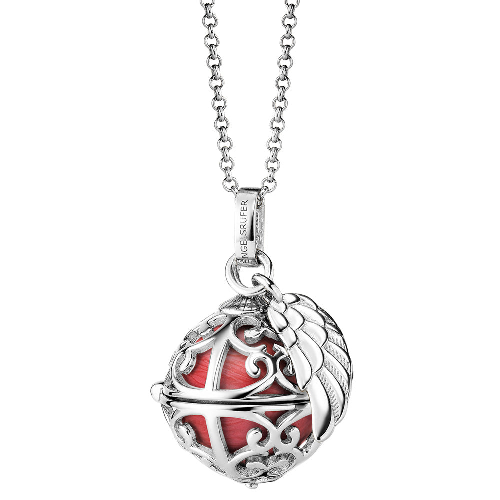 ENGELSRUFER SILVER RED PEARL ANGEL WING SOUNDBALL NECKLACE