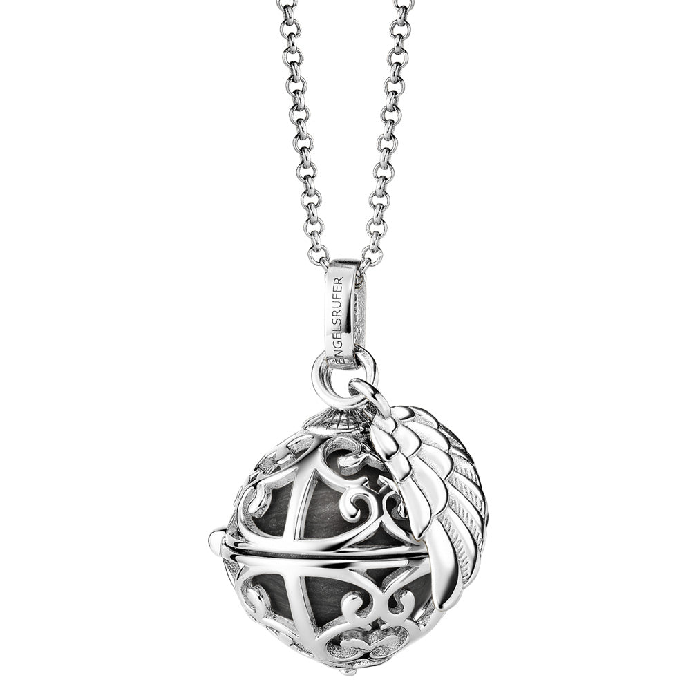 ENGELSRUFER SILVER GREY PEARL ANGEL WING SOUNDBALL NECKLACE