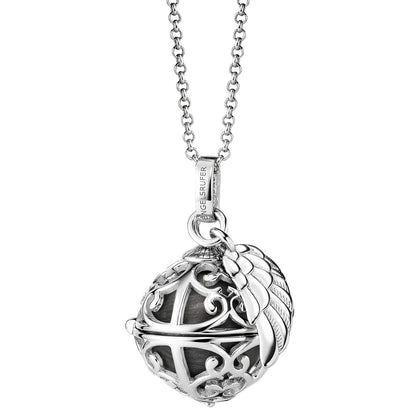 ENGELSRUFER SILVER GREY PEARL ANGEL WING SOUNDBALL NECKLACE