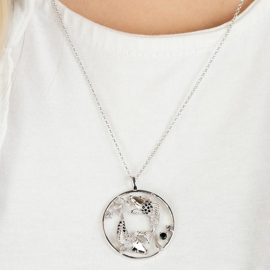 ENGELSRUFER SILVER DARK SHADE KOI FISH BALANCE CZ NECKLACE