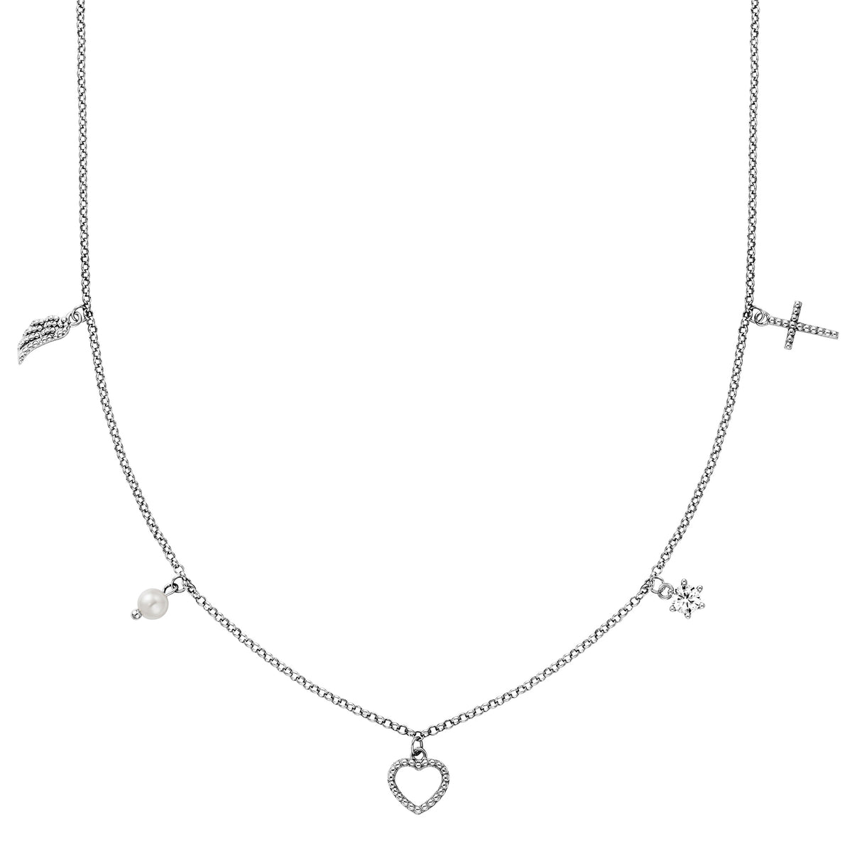 ENGELSRUFER SILVER FAITH LOVE HOPE PEARL SHINY CZ NECKLACE