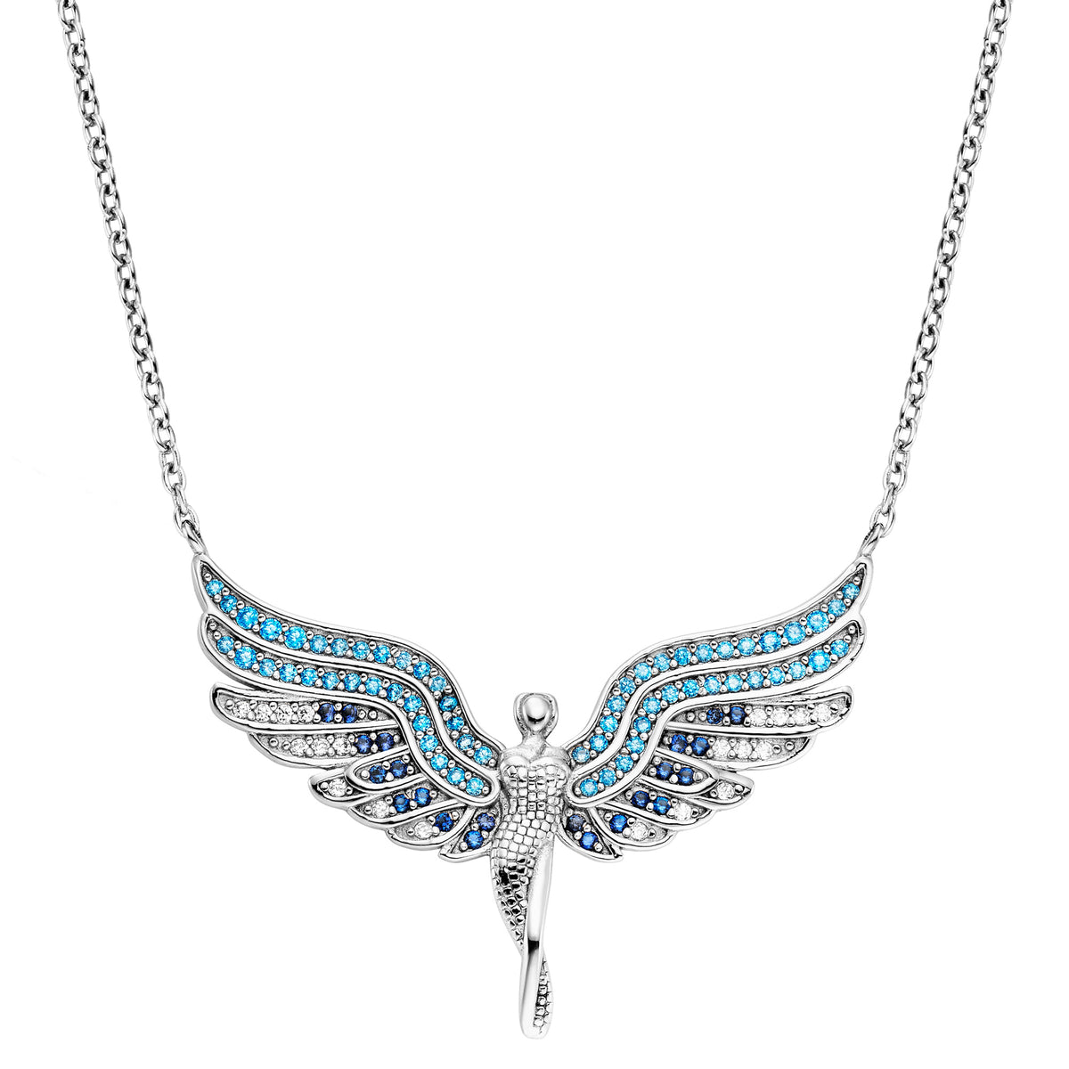 ENGELSRUFER SILVER FLYING ANGEL OCEAN BLUE NECKLACE