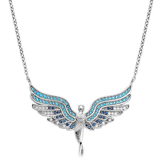 ENGELSRUFER SILVER FLYING ANGEL OCEAN BLUE NECKLACE