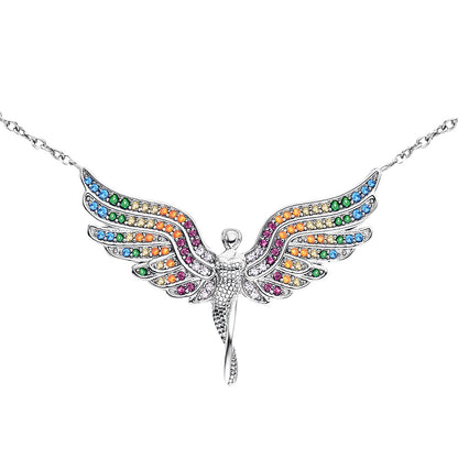 ENGELSRUFER SILVER FLYING ANGEL RAINBOW NECKLACE