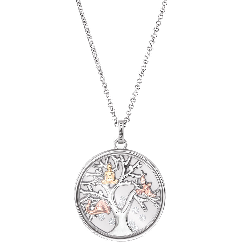 ENGELSRUFER SILVER TREE OF LIFE TRICOLOUR GLASS LOCKET NECKLACE