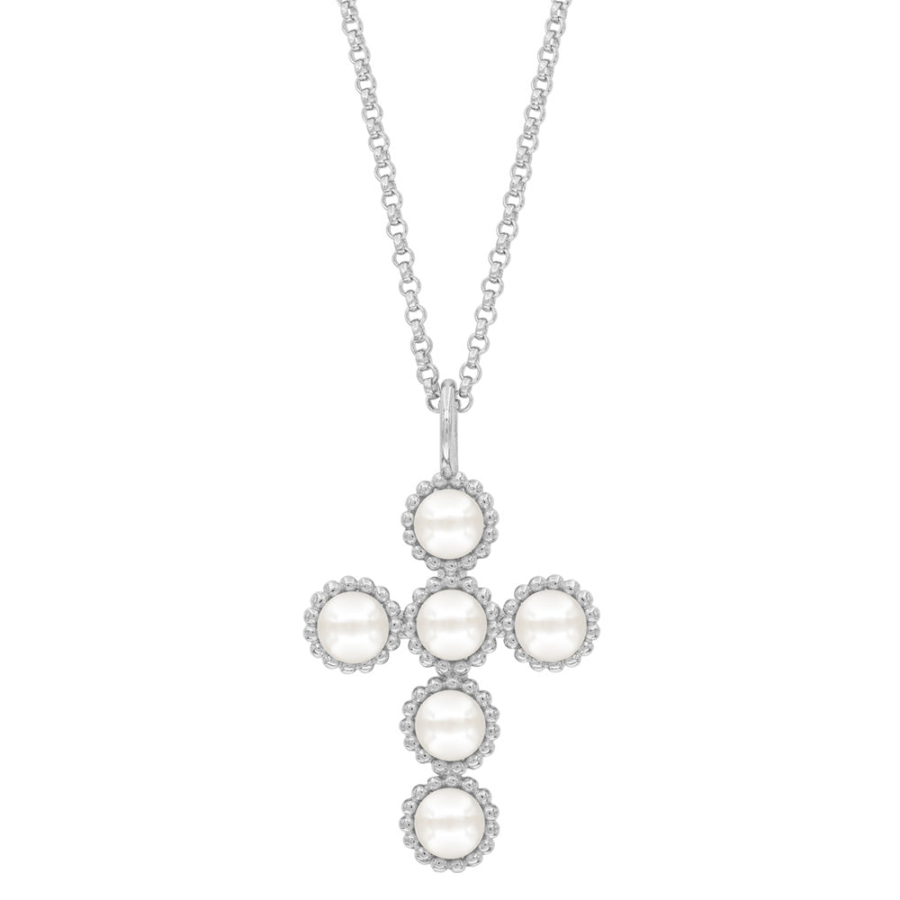 ENGELSRUFER SILVER GLORY PEARL CROSS NECKLACE