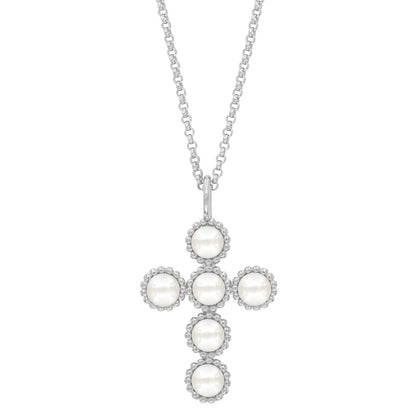 ENGELSRUFER SILVER GLORY PEARL CROSS NECKLACE