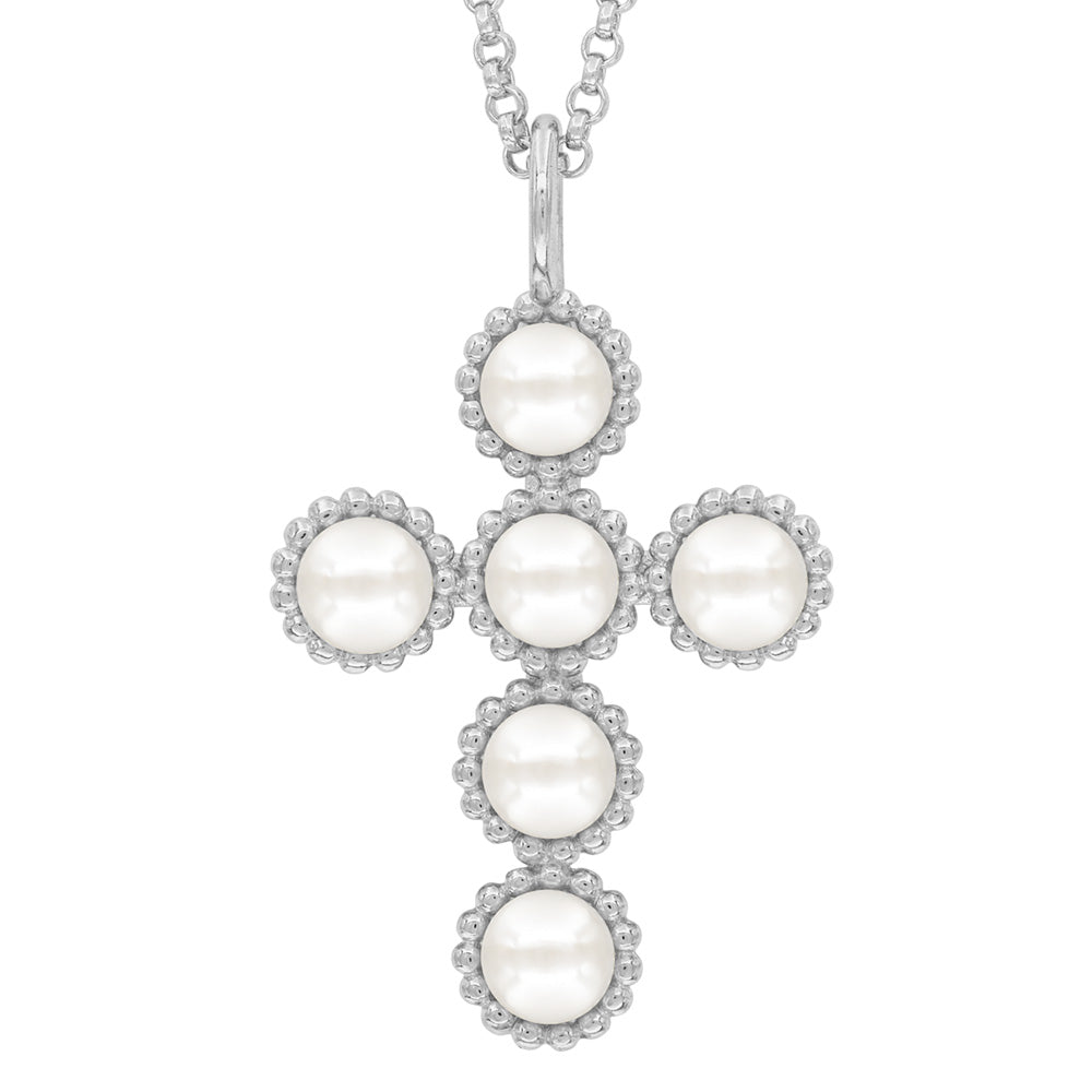 ENGELSRUFER SILVER GLORY PEARL CROSS NECKLACE